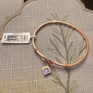 Alex and Ani Rose Gold Crystal Charm Tension Bangle